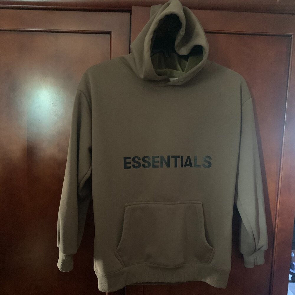 sz Small Fear of God Essentials x SSENSE Pullover Hoodie FOG RAIN DRUM, taupe